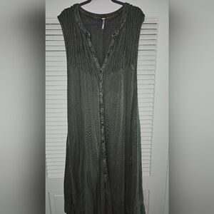 Free People Green Midi Dress Pintucked Olive Size Large